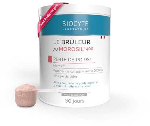 BIOCYTE Morosil® 400 mg - Collagène Marin Peptan®, Vinaigre de Cidre - Energie, Fermeté De La Peau - Goût Fruits Rouges - Programme de 30 jours
