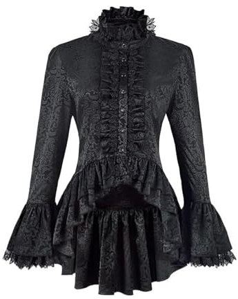 NaLatia Damen Viktorianisches Hemd Langarm Gothic Bluse Renaissance Vintage Spitze Button Down Top Party Kostüm