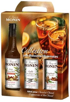 MONIN - Coffret Sirop MONIN pour Boissons Hivernales Saveurs Epices d'Hiver/Vanille/Pain d'Epices - Pour Café, Chocolat Chaud, Capuccino ou Latte - Arômes Naturels - Bouteille en Verre - 3 x 25 cl