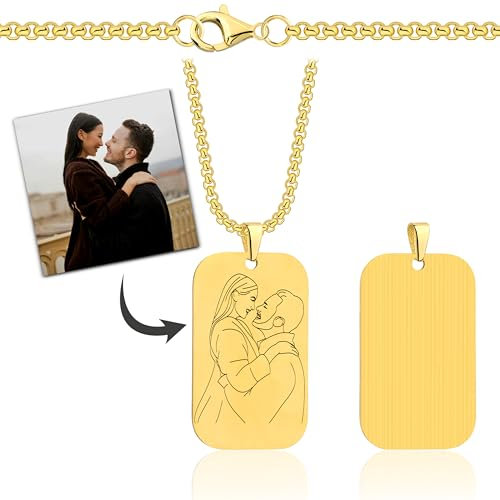 Lumari Gold Personalisierte Foto Halskette mit Gravur - Dog Tag Anhänger für Herren & Damen, Lasergravur Edelstahl Kette - Geschenkidee für Partner, Familie, Freunde, Gold