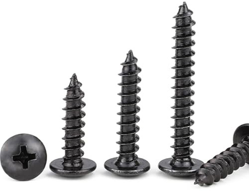 BACSHBY 20 Pcs M5x50mm Self-Tapping Wood Screws Carbon Steel Mushroom Head Set Sheet Metal Nails Full Thread Black Furniture Machinery Screws