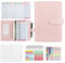 Raccoglitore ad Anelli A6, Budget Binder, Money Binder,Con 12 fogli di budget e 8 tasche con cerniera trasparenti, adatte per conservare contanti, francobolli, buoni sconto, ecc(Rosa)