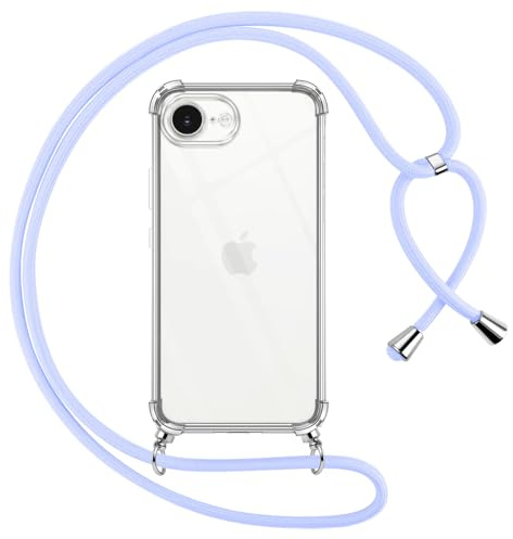 Pnakqil Cover per iPhone 17E/iPhone 16E/iPhone SE 4 2025 con Cordino, Trasparente Custodia con Laccio Tracolla Cellulare Girocollo Collana Protettiva per iPhone 17E 6,1, Viola