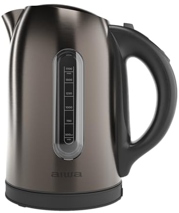 Aiwa Kawako AKT-3000D Digitaler elektrischer Wasserkocher, 1,7 l, 2200 W, Temperaturregelung (60 °C - 90 °C), Warmhaltefunktion, 360-Grad-Basis, kabellos, Edelstahl Anti-Fingerprint