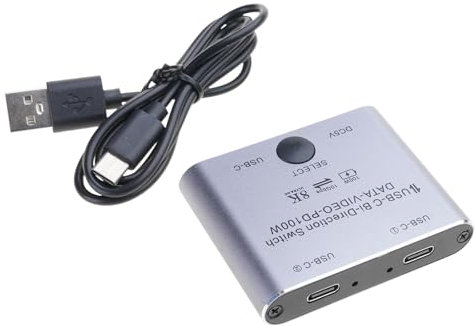 KEXIAO Divisor de conmutación USB C de 8K para 2 computadoras, conmutador KVM bidireccional tipo C, carga de 100 W, transferencia de datos de 10 Gbps