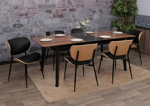 Mendler 6er-Set Esszimmerstuhl HWC-O45, Stuhl, Bugholz Kunstleder 280g/m² Öko-Tex FSC® - Natur, schwarz