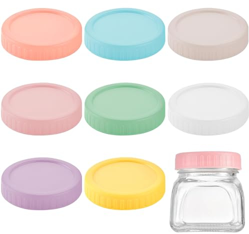 8PCS 70mm Regular Mouth Food Storage Caps, Colored Plastic Mason Jar Lids with Silicone Gasket, Regular Mouth Reusable Food Storage Caps, for Storing Jams Fruits Foodstuffs Assorted Colours
