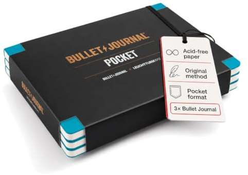 LEUCHTTURM1917 373023 Bullet Journal Pocket, 14,3x10,3 cm, 46 double pages numérotées, Pointillé, Turquoise25, set de 3