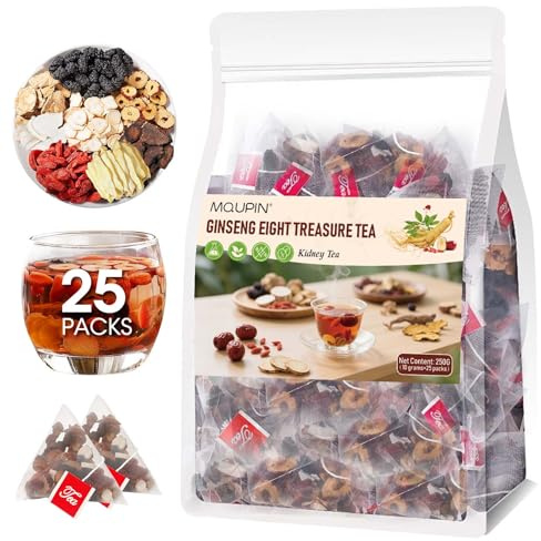MQUPIN 25 Beutel Ginseng Acht Schätze Tee, Premium Kräutertee (250g) | Traditionelle Rezeptur mit Ginseng, Maca und Roten Datteln, Natürlicher Energiespender für Damen und Herren