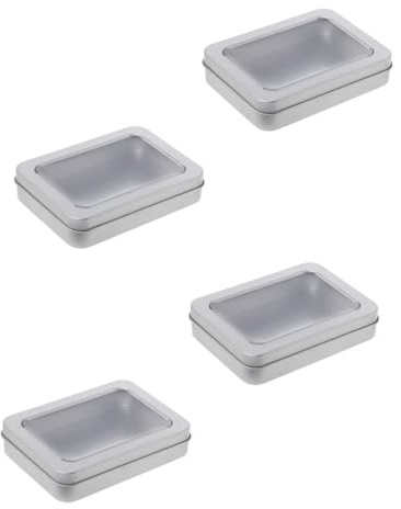 WRITWAA Transparente USB Stab Aufbewahrung aus Weißblech 4 Stück mit PVC Fenster Kompakte Aufbewahrungsbox für Sicheren und Ordentlichen Tisch Organizer