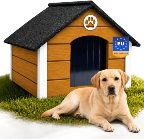 Outentin Hundehütte Outdoor Isoliert - Hundehaus für Große Hund - Winterfest und Wetterfest - Hunde Haus für Draußen mit schrägem Dach - Stabile Villa und Moderne Design - 103 x 90 x 70cm-Eiche