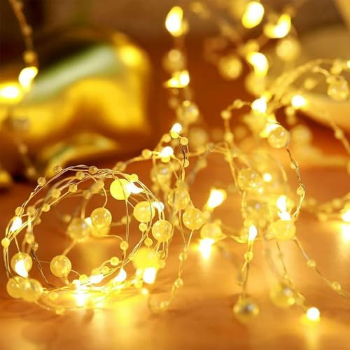 Kaleora LED Perlenlichterkette, 5M 50 LED Perlen Lichterkette Batteriebetrieben, Warmweiß Perlen Lichterkette für Weihnachten, Hochzeit, Party Dekoration