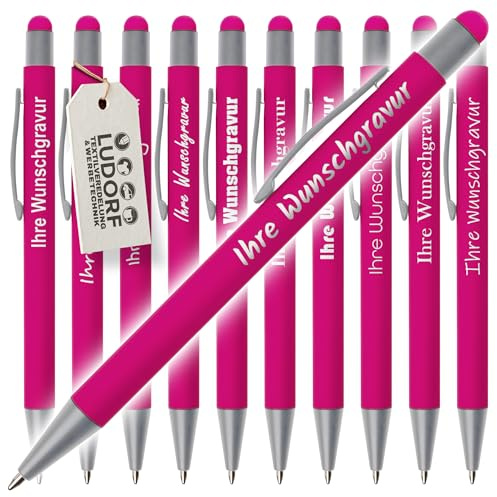 #teamludorf 25x GRIP PINK Kugelschreiber mit Touchfunktion – gummiert, 25 Stück