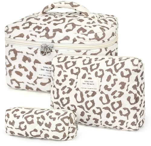 3 Stück Kosmetiktasche Kulturtasche Damen Kulturbeutel Make Up Tasche Groß Klein Set, Schminktasche Makeup Bag Waschtasche Reise Cosmetic Bag Beauty Case Organizer für Frauen (Leopard)