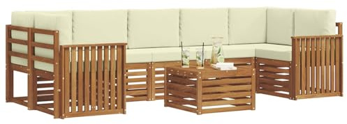 vidaXL Sofagarnituren 8 pcs Natur und Creme Massivholz Akazie, Elegantes Garten-Sofa, modernes Lounge-Set für draußen, langlebige Terrasse, gemütliche Sitzmöbel
