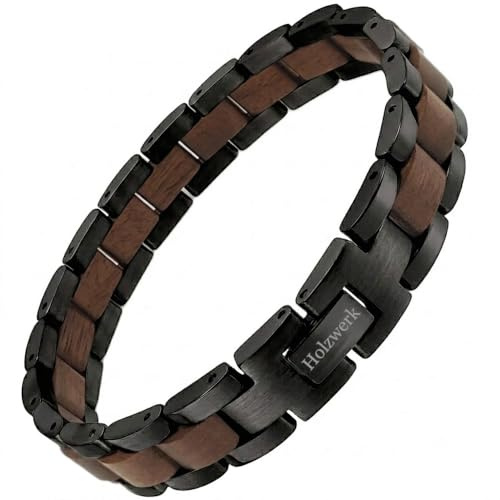 Holzwerk Natur Zebra Walnuss Ebony Holz Armband für Damen und Herren Holzarmband Herrenarmband Damenarmband Braun Schwarz Einstellbar inkl. Armbandkürzer und Aufbewahrungsbox