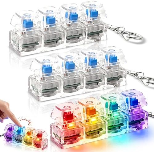 Keyboard Fidget Toy 3PCS, Fidget Keychain Clicker Toy with LED Lights, Keyboard Clicker Stress Relief Desk Toy, Portable Anxiety Relief Fidget Keyring for Office, School, Travel
