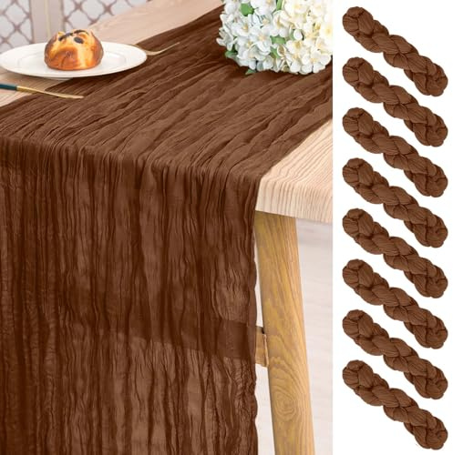 Pesonlook 8 Stück Braun Käsetuch Tischläufer für Hochzeit,55 x 300 cm | 3 m lang, rustikale Gaze Boho-Stil halbtransparent Hochzeits Seihtuch Tischläufer für Hochzeit, Brautparty, Party, Bankett