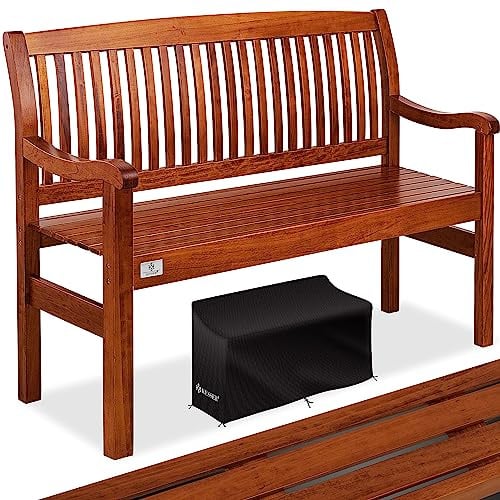 KESSER® Gartenbank Holz wetterfest 125cm Holzbank Garten 2-3 Sitzer, Sitzbank Outdoor, Balkonbank aus Massivholz, Parkbank 320 kg belastbar für Garten, Terrasse & Balkon inkl. Abdeckung, Dunkelbraun