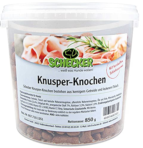 Schecker Hundeleckerli - Knusper - Knochen - im Frischhalte Eimer 850g - mit herzhaftem Schinkenaroma