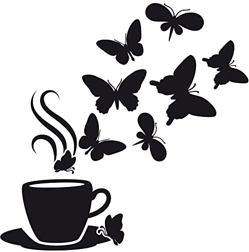 GRAZDesign Wandtattoo Kaffee Tasse mit Schmetterlingen | Wandtattoo Küche selbstklebend - 57x57cm / 070 schwarz