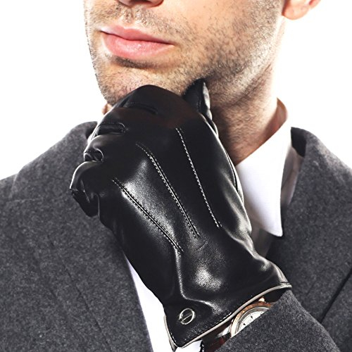 ELMA Winter-Lederhandschuhe für Herren – Herren-Handschuhe aus Kaschmir/Fleece gefüttert, Handschuhe für Motorradfahren, Reiten, Schwarz / Braun - Schwarz - 9.5 ( US Standardgröße )