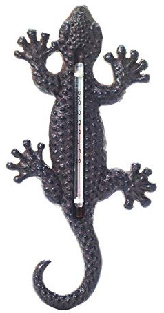 Thermomètre Intérieur-Extérieur en fonte, Modèle Lézard décoratif, Hauteur 22 H 22 cm