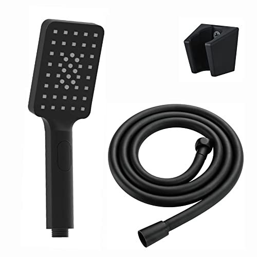 ENKI, EH010, Contemporary Square 3 Function Hand Shower Kit Incl. Hose and Wall Bracket, Black