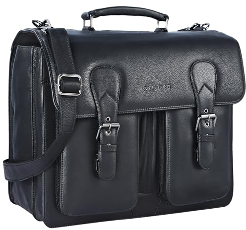 STILORD 'Karl' Aktentasche Herren Lehrertasche Bürotasche Laptoptasche Umhängetasche XL Businesstasche Vintage groß aus echtem Leder, Farbe:schwarz