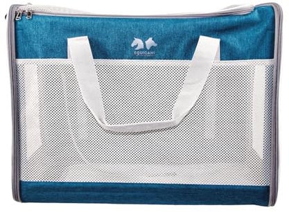 EQUICANI® Hundetasche 55x40x23 cm Flugzeug Faltbare leichte Tragetasche mit Netzstoff, Tragegurt und abnehmbaren Boden für Hund & Katze | Haustier Hundetragetasche für Reisen, Auto, Fliegen (Blau)