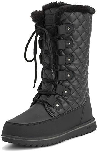 Donna Alto Durevole Pelliccia Ecologica Inverno Pioggia La Neve Impermeabile All'Aperto Vitello Stivali - 7 - BLK40 AYC0533
