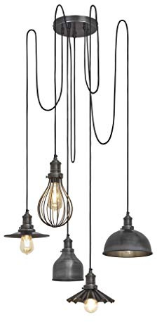 Industville - Brooklyn 5 Wire Pendant - Pewter - Includes Shades