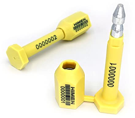 HIMEN 10 Plomben für Container – ISO 17712:2013, C-TPAT, Sicherheitsplomben als Bolzen fortlaufend nummeriert mit Barcode, Modell HBS-02, gelb