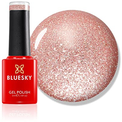 Bluesky Gel Nail Polish 5ml, You're A Gem - Platinum 20, Pink Glitter | Rose-toned shimmer packed with fine sparkle for a party set, in a mini bottle that suits gifts and travel bags.