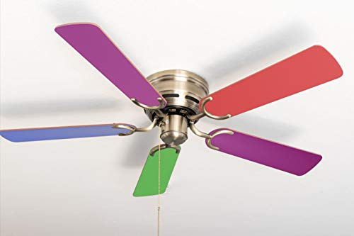 Pepeo - Kisa Deckenventilator ohne Beleuchtung | Ventilator mit Zugschalter in Antik-Messing mit Multicolor Wendeflügeln, Durchmesser 105 cm. (Farbe: Messing, Multicolor/Pastell)