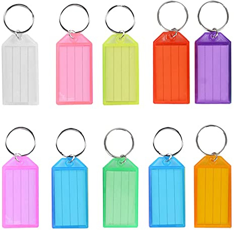 YuZhou 10 st nyckeletiketter, nyckelringar, namnbricka nyckelbricka med delad ringpapper plast nyckeltaggar med etiketter slitstarka för bagage husdjurs-ID namn kontor 9 färger