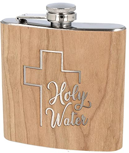 Spruchreif | Flachmann aus Edelstahl mit Gravur | Geschenkidee für Männer und Frauen | Flachmann aus Holz | Holy Water Simple Cross