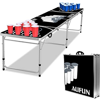 LARS360 Beer Pong - Tavolo pieghevole in altezza regolabile, con 5 palline e 100 bicchieri (50 rossi e 50 blu), colore: Nero
