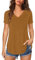Florboom Sommer Oberteile Damen Shirts Kurzarm Blusen V Ausschnitt T-Shirt Lang, Braun L