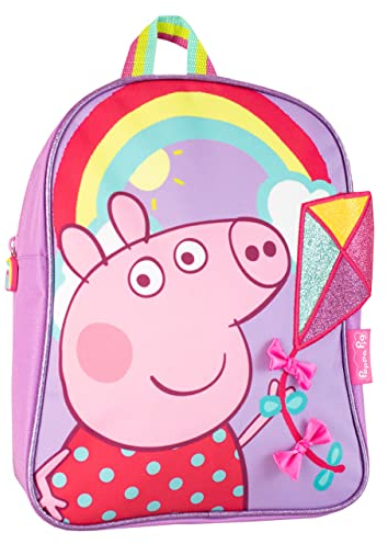 Peppa Pig Mädchen Schule Rucksack Glitzer Drachen und Regenbogen Kinder Kleinkind Tasche Violett