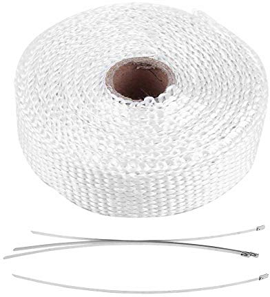 Hitzeschutzband mit Selbstklebender Rückseite, 5 M Auto-Isolierband, Auspuff-Hitzefolie mit 4 Edelstahl-Kabelbindern, Auspuff-Hitzeschild-Wrap-Band(Weiß)