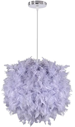 iDEGU Moderne Pendelleuchte, Ø 30 cm Hängelampe aus Federn Kugel Lampenschirm E27 Deckenleuchte Kronleuchter für Schlafzimmer, Wohnzimmer (Grau)