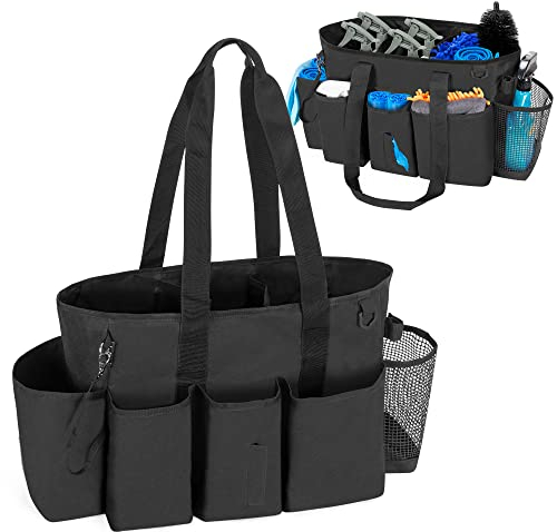 LoDrid Tote Cleaning Bag with Dividers, Cleaning Caddy Organizer with Handle Strap for Cleaning Work, Black, Bag Only