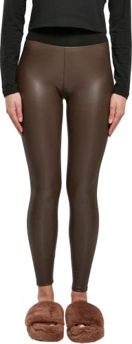 Urban Classics Damen Ladies Faux Leather High Waist Leggings Brown, XXL