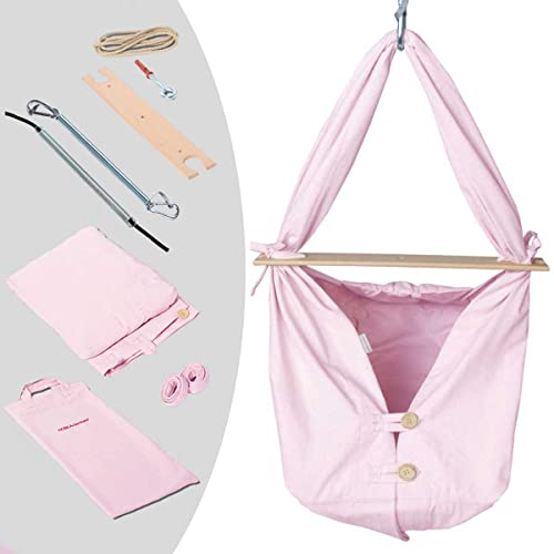 HOBEA-Germany Federwiege für Babys Babyfederwiege Babyhängematte Hängewiege Komplettset (rosa)