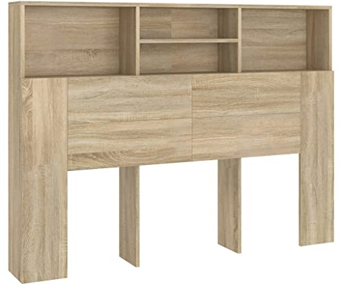 vidaXL Mueble Cabecero Armario de Cama con Almacenaje Pared Dormitorio Estantería Habitación Libros Decoraciones Color Roble Sonoma 140x19x103,5 cm