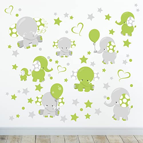 Sunnywall Wandsticker - Elefant Wandtattoo Kinderzimmer Wandaufkleber - A4 Sets (Grün)