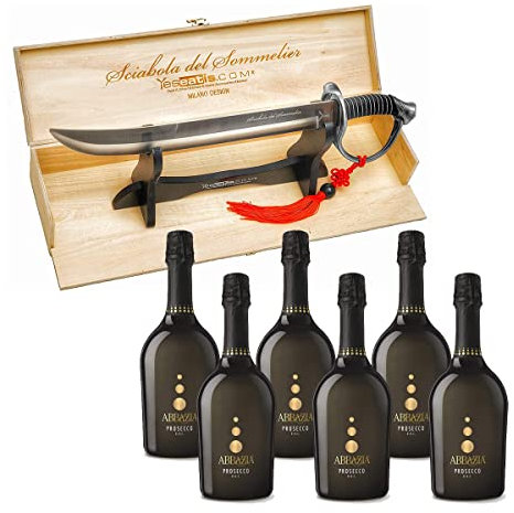 Yeseatis - Sciabola del Sommelier Manico Acciaio con 6 Bottiglie di Prosecco DOC Abbazia