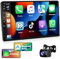 Podofo Autoradio 2 Din con A-pple Carplay Wireless, 10.1'' 2 Din Android Auto Radio 2G+32G Car Stereo Radio con GPS/Bluetooth/WiFi/FM/EQ/26 UI/Doppia USB+Telecamera per Retromarcia AHD e Microfono