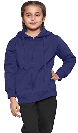 GW CLASSY OUTFIT Felpa con cappuccio unisex in pile con cerniera, per bambini, ragazze, ragazzi, felpa con cappuccio in PE, stile casual, alla moda, taglia 4-13 anni, blu navy, 5-6 Years
